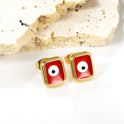 Rectangle with multi-color eyeballs multi-color bottom drop earrings 9*11mm