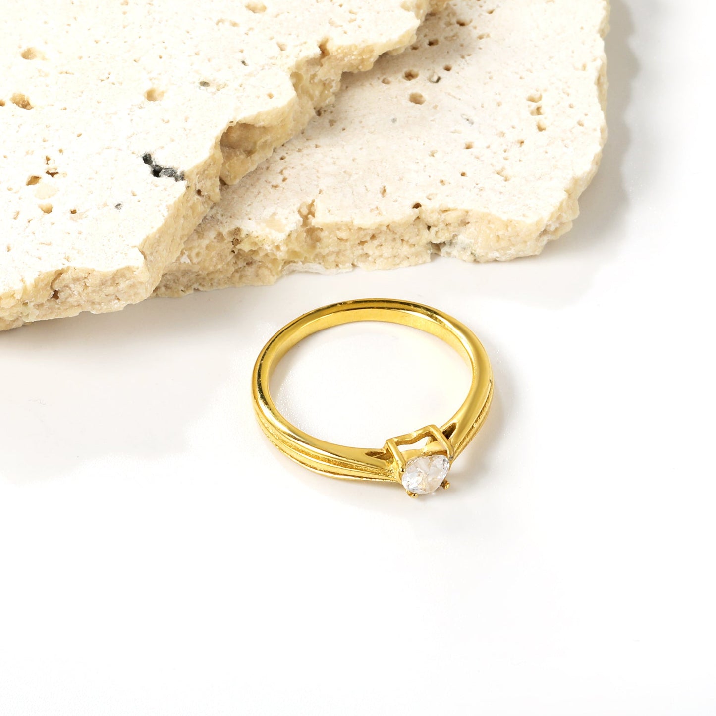 Minimalist band ring with white round diamonds