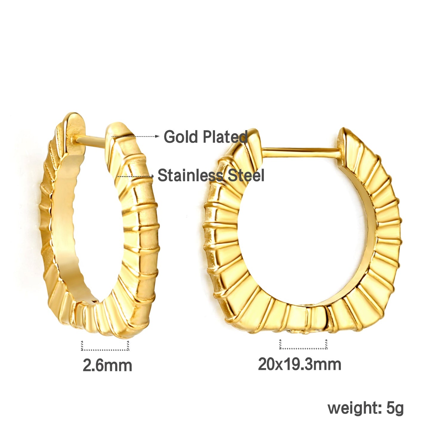 Round square corner cross grain ear buckle 2.6*20*19.3mm