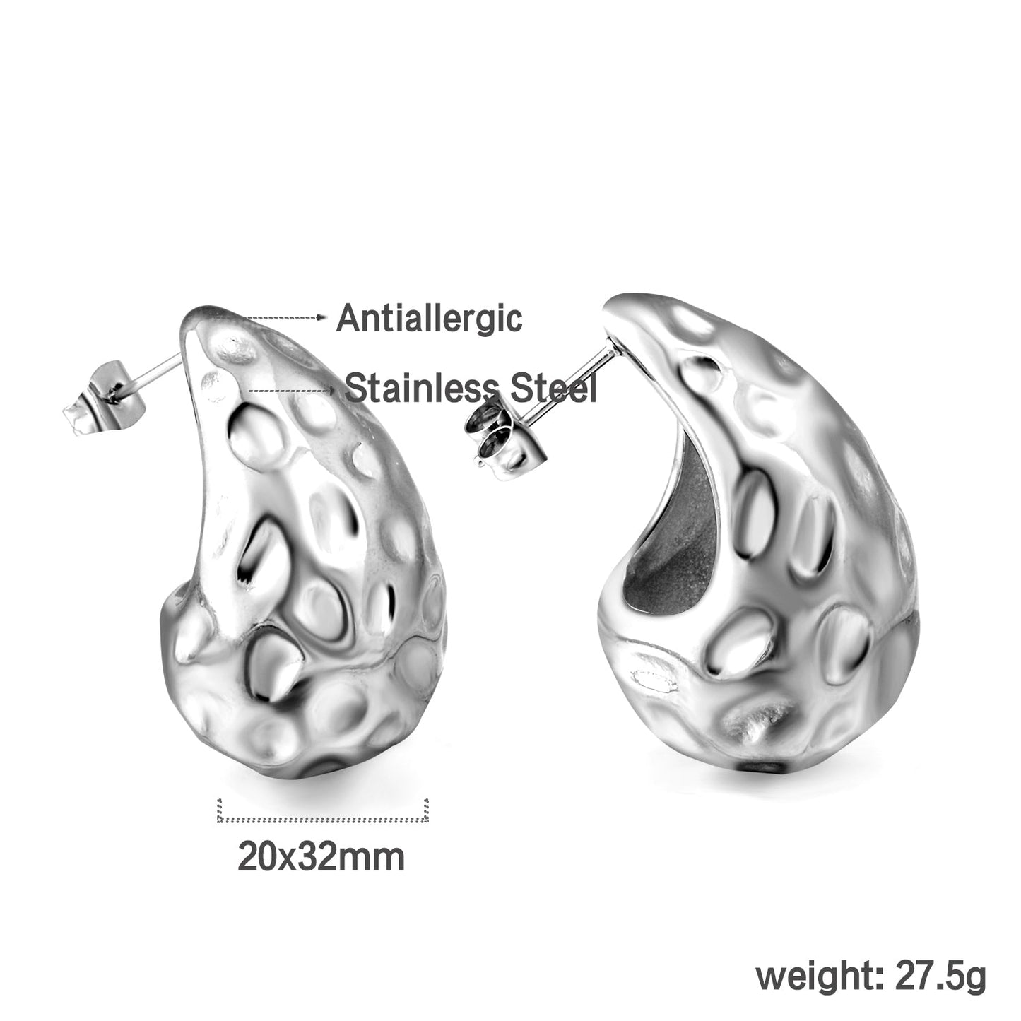 Teardrop Oval Concave Stud Earrings 20*32mm