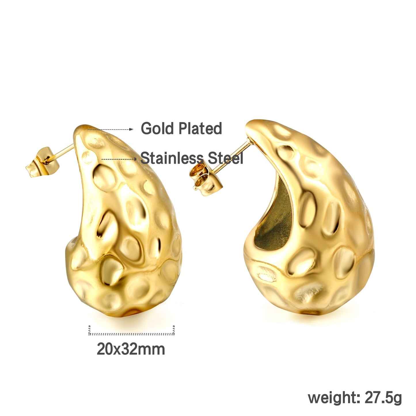 Teardrop Oval Concave Stud Earrings 20*32mm