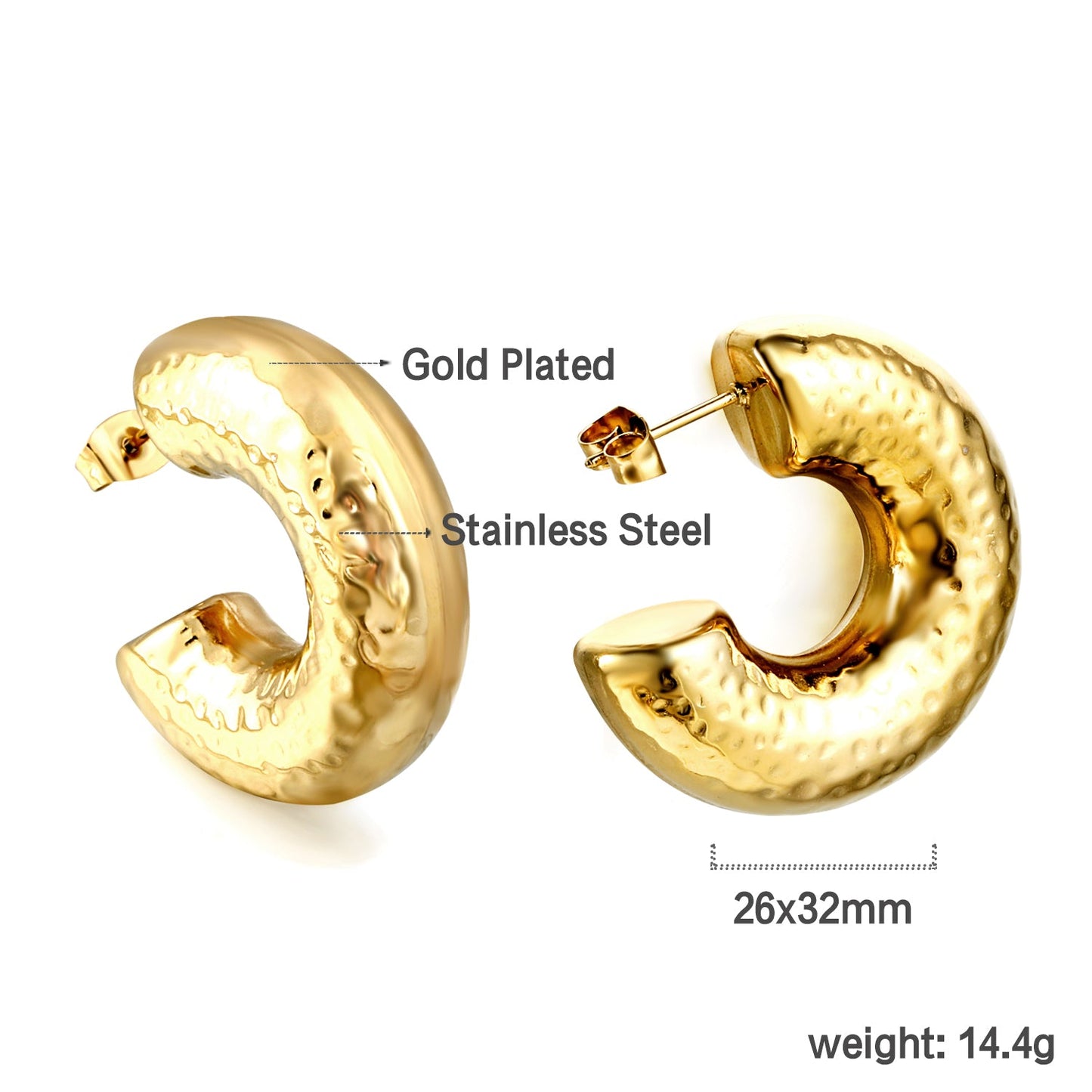 C-shaped bumpy earrings 26*32mm