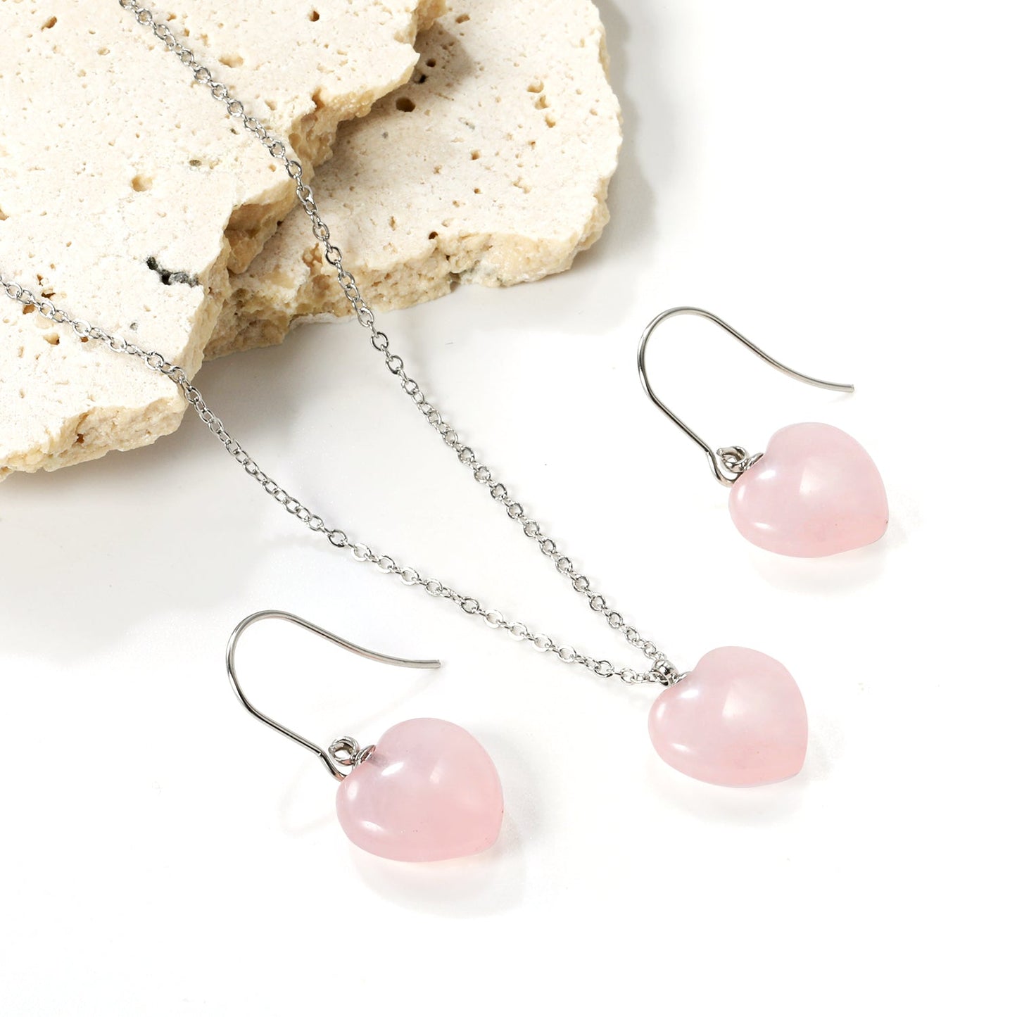 12.6*12.6mm Heart Pink Natural Stone Set