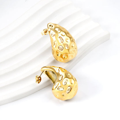 Teardrop Oval Concave Stud Earrings 20*32mm