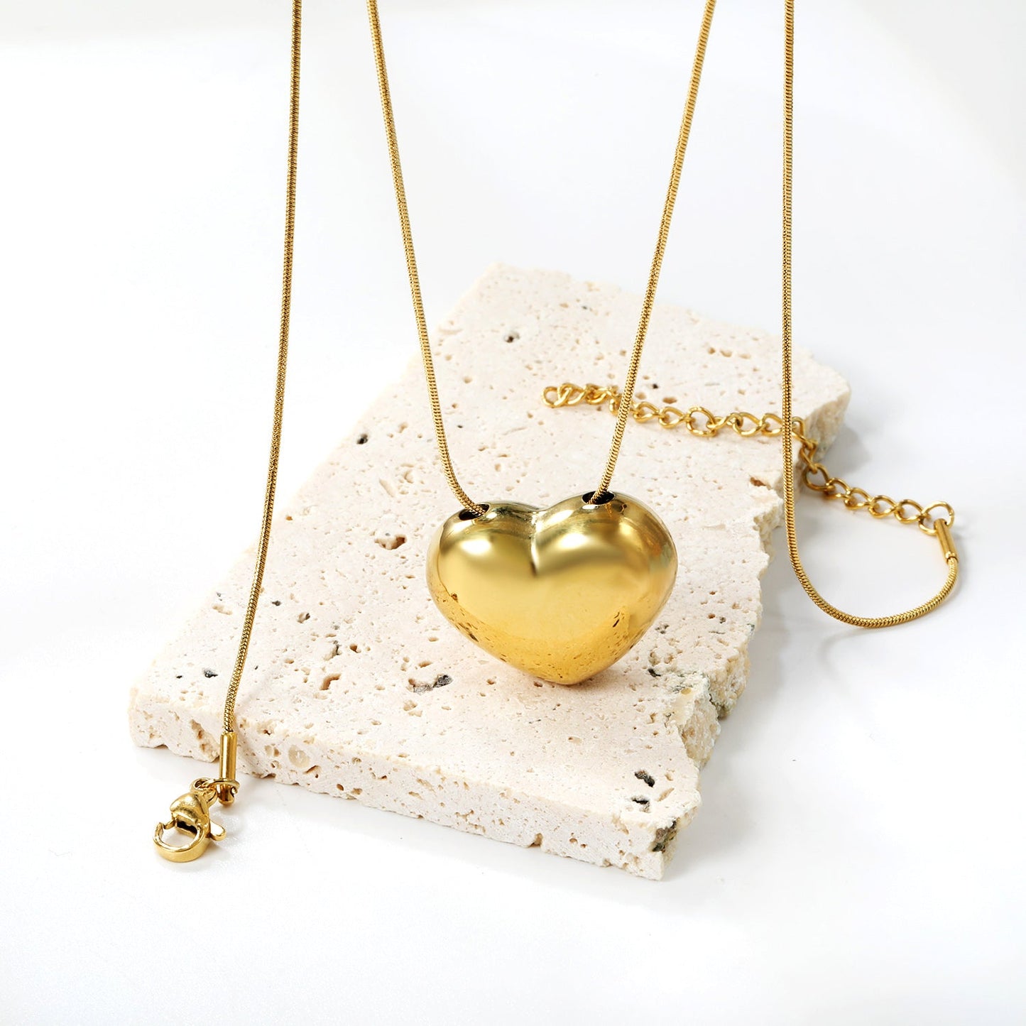 Heart Hollow Pendant Necklace 44+5cm Steel Color