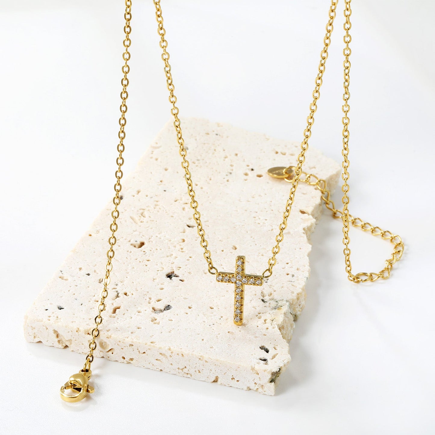 10*15mm cross with white diamond pendant necklace 42+5cm