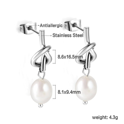 2024 Spring Rope Knot with White Pearls 8*9.4mm Earrings