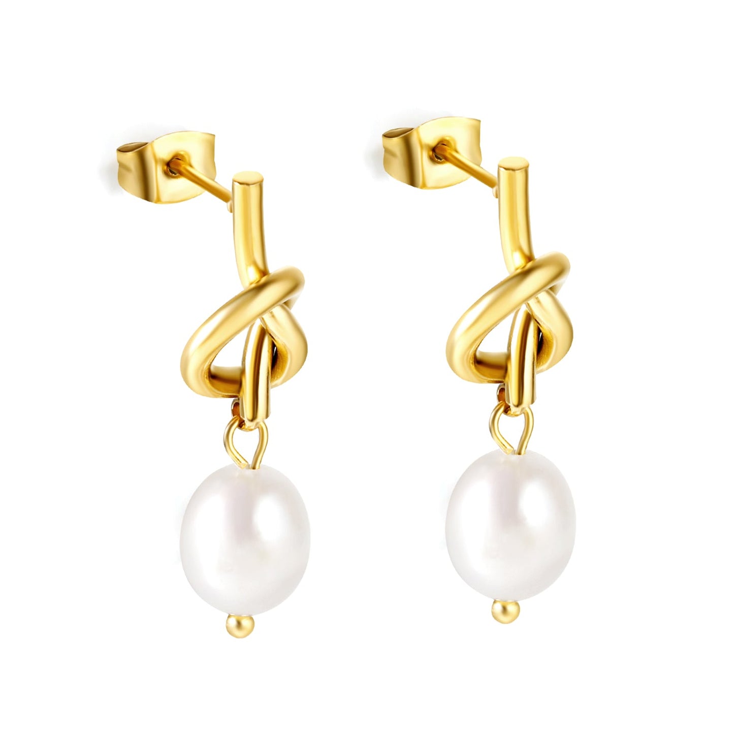 2024 Spring Rope Knot with White Pearls 8*9.4mm Earrings