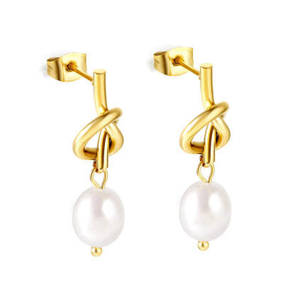 2024 Spring Rope Knot with White Pearls 8*9.4mm Earrings
