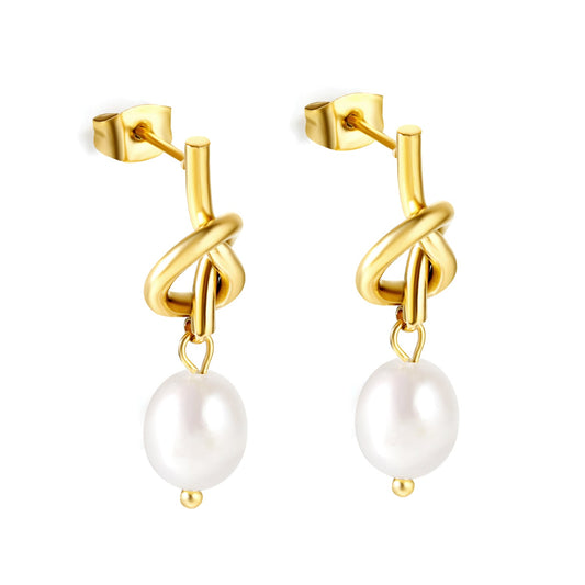2024 Spring Rope Knot with White Pearls 8*9.4mm Earrings