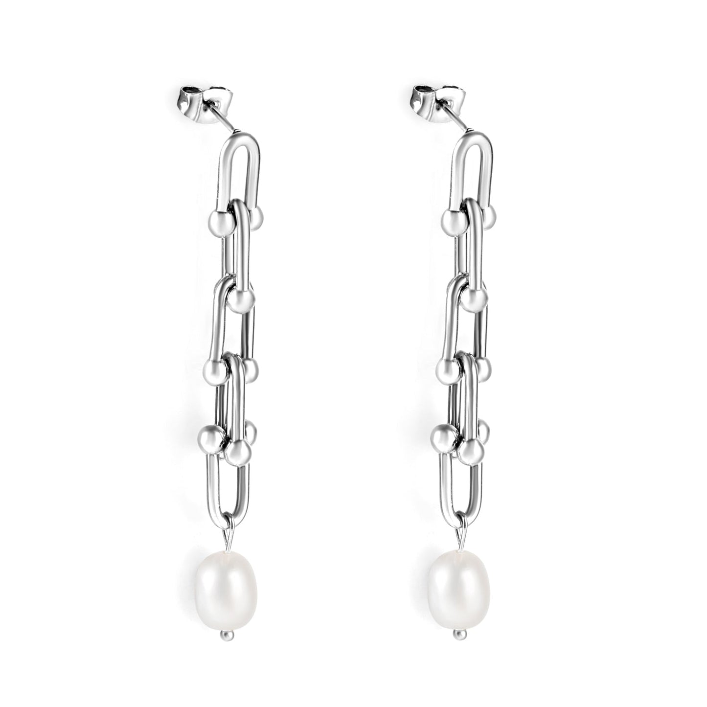 Spring 2024 7*48.5mm Horseshoe Chain with White Pearls 7.6*9.6mm Earrings