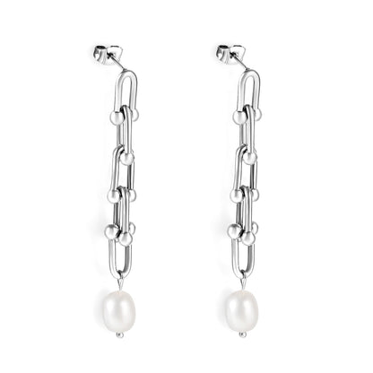 Spring 2024 7*48.5mm Horseshoe Chain with White Pearls 7.6*9.6mm Earrings