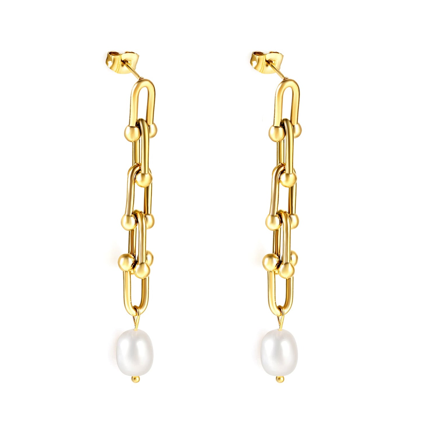 Spring 2024 7*48.5mm Horseshoe Chain with White Pearls 7.6*9.6mm Earrings