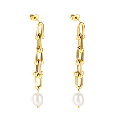 Spring 2024 7*48.5mm Horseshoe Chain with White Pearls 7.6*9.6mm Earrings