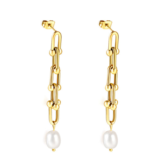 Spring 2024 7*48.5mm Horseshoe Chain with White Pearls 7.6*9.6mm Earrings