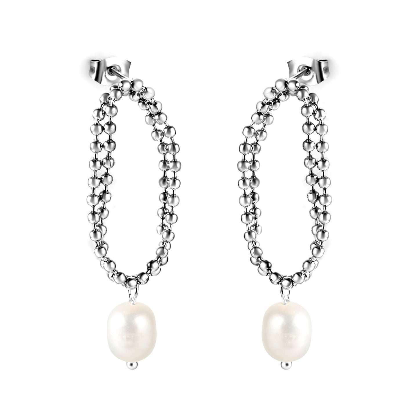 Spring 2024 Double Layers Bead Chain with White Pearls 7.5*9mm Earrings