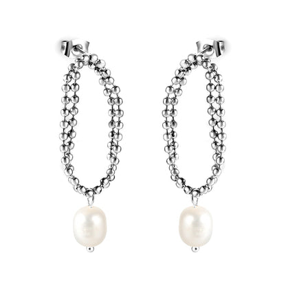 Spring 2024 Double Layers Bead Chain with White Pearls 7.5*9mm Earrings