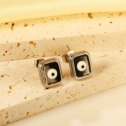 Rectangle with multi-color eyeballs multi-color bottom drop earrings 9*11mm