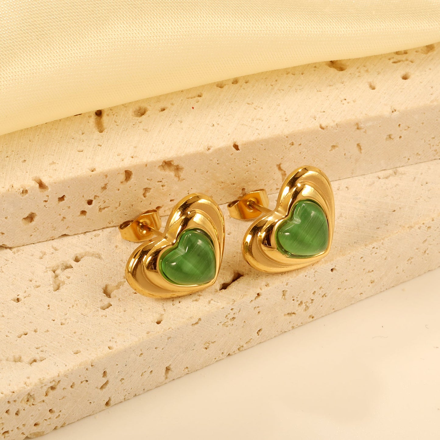 Black & Green Diamond Heart Earrings 15*11mm