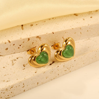 Black & Green Diamond Heart Earrings 15*11mm