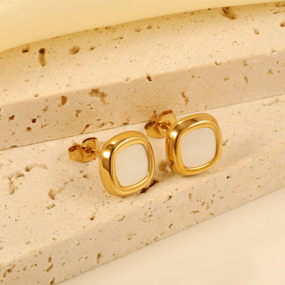Square with White Shell Earrings 10*10mm