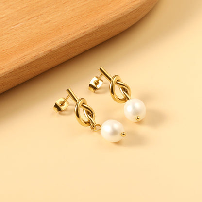 2024 Spring Rope Knot with White Pearls 8*9.4mm Earrings