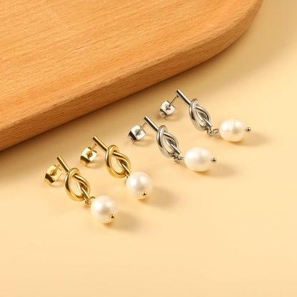 2024 Spring Rope Knot with White Pearls 8*9.4mm Earrings