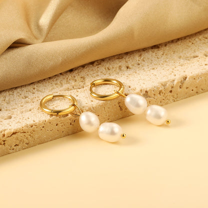Spring 2024 2x14mm circle with two white pearls 7*8.5mm earrings