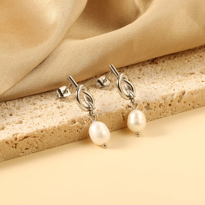 2024 Spring Rope Knot with White Pearls 8*9.4mm Earrings