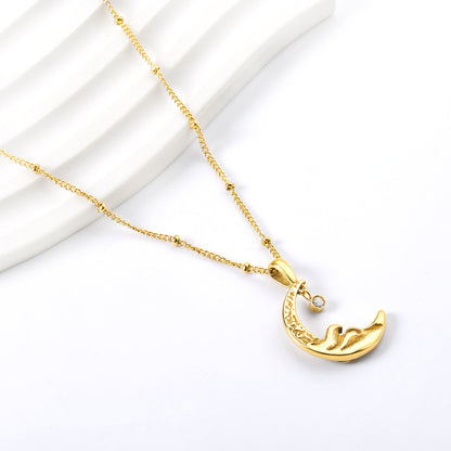 2024 Spring Moon Accessories 17.7*20mm with pendant diamond 3mm necklace 45+5cm