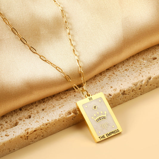 Spring 2024 Rectangle Crown White Pattern Pendant 16*22mm Necklace 45+5cm