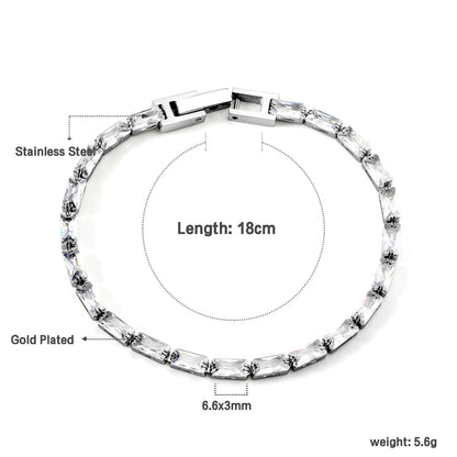 Rectangular White & Purple Diamonds & Aquamarine Clasp Bracelet 17cm