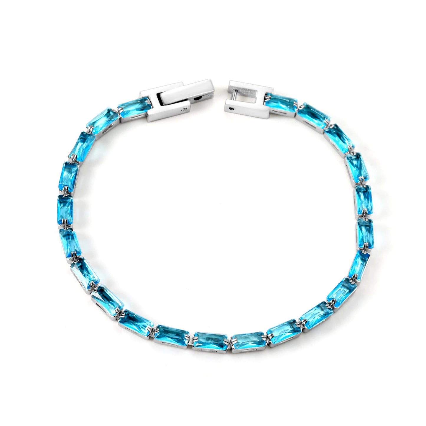 Rectangular White & Purple Diamonds & Aquamarine Clasp Bracelet 17cm