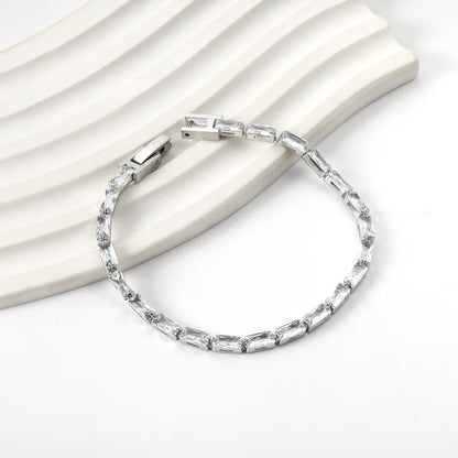 Rectangular White & Purple Diamonds & Aquamarine Clasp Bracelet 17cm