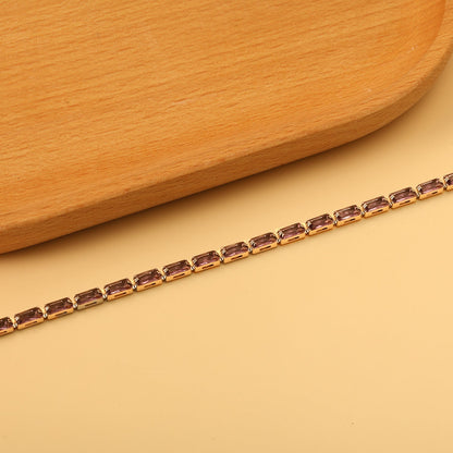 Rectangular White & Purple Diamonds & Aquamarine Clasp Bracelet 17cm