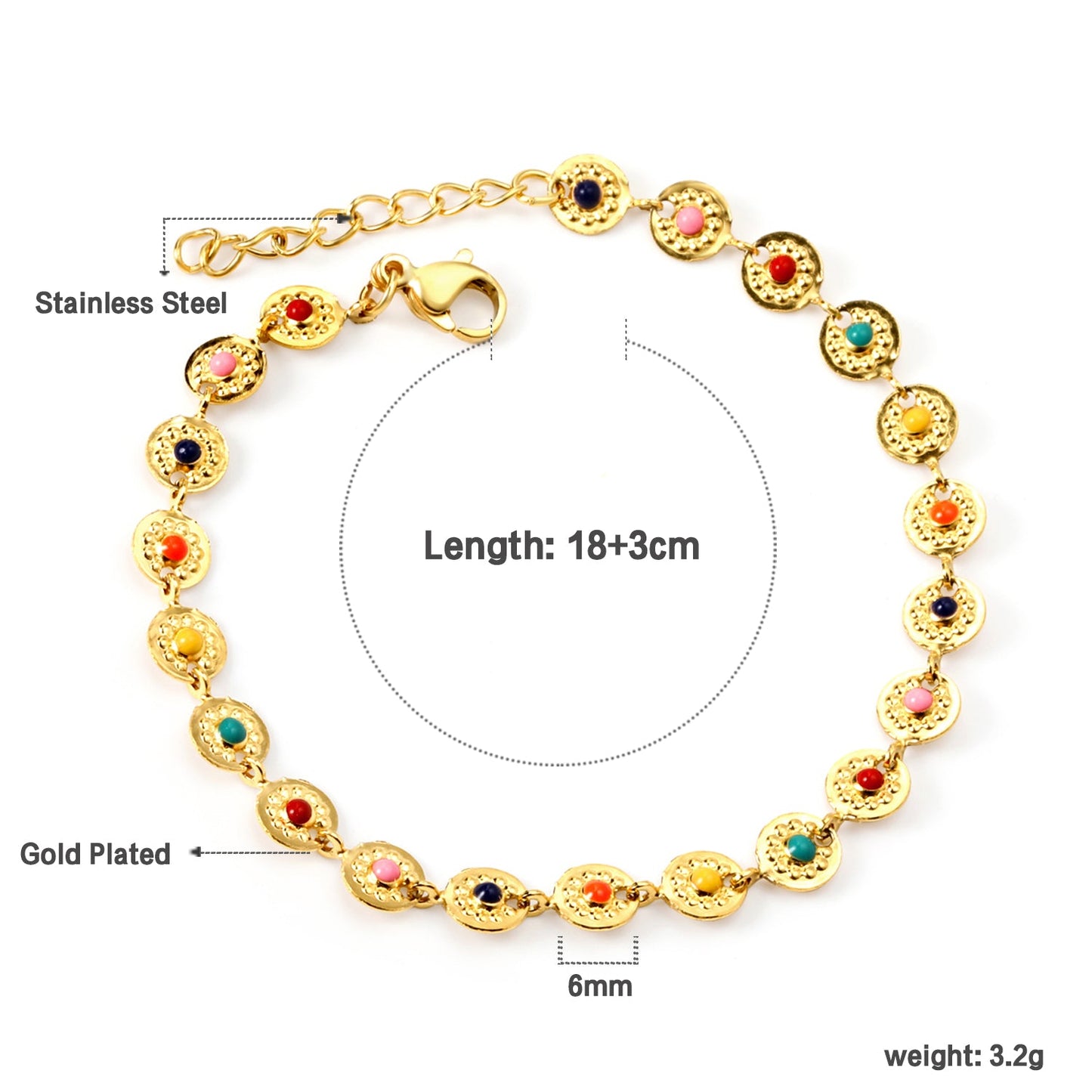 Color Oil Round Sign Bracelet 18+3cm