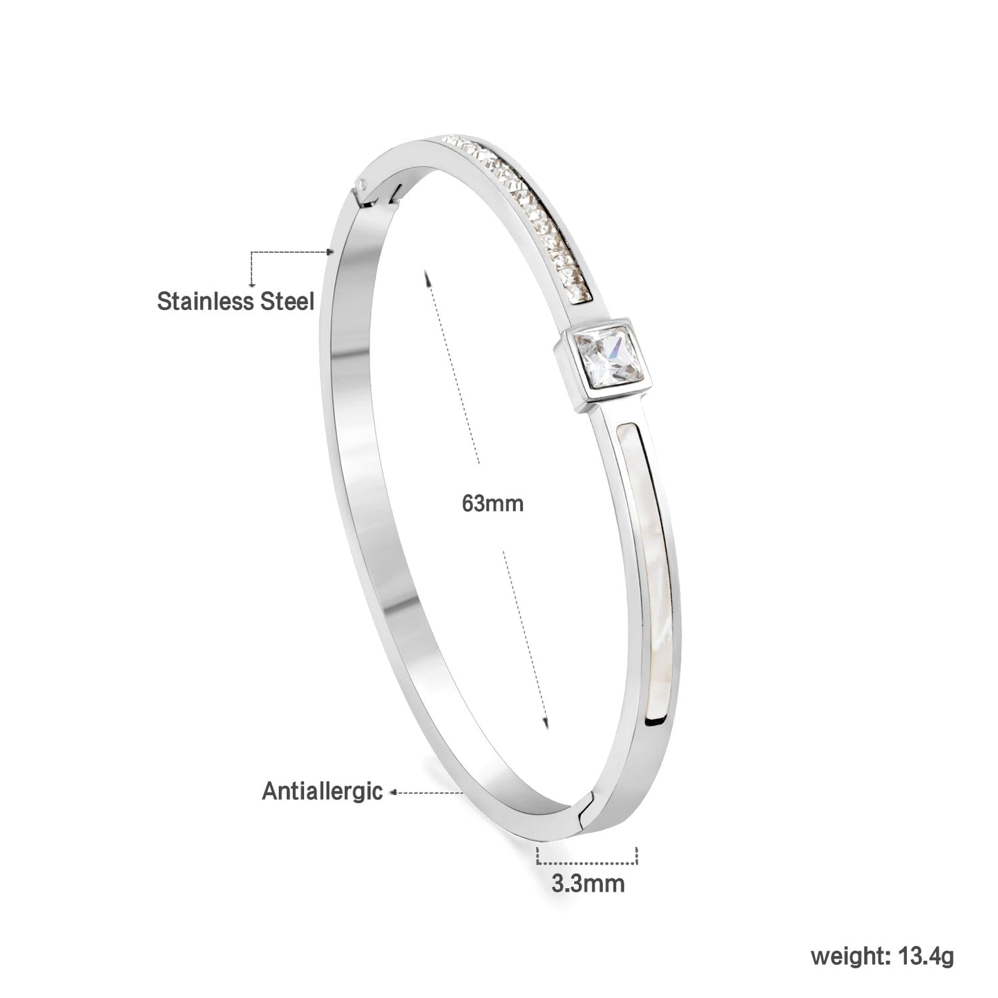 Bracelet combining two rectangular shells & diamond-set surfaces