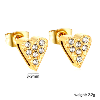 ✨ 3-Pair Heart Stud Earrings Wholesale 8x9mm Gold & White CZ | 2.2g Lightweight | Nickel-Free Bulk Earrings