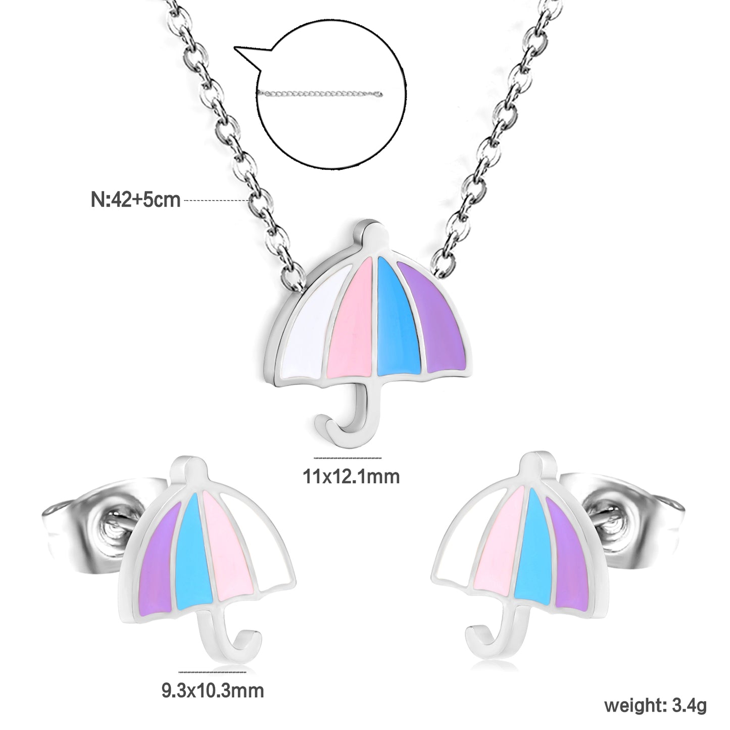 Bulk Rainy Day Charm Set Gold-Tone Stainless Earrings & Necklace (3.4g) | Wholesale Weather-Themed Jewelry