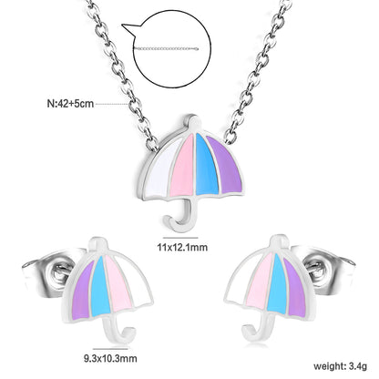 Bulk Rainy Day Charm Set Gold-Tone Stainless Earrings & Necklace (3.4g) | Wholesale Weather-Themed Jewelry
