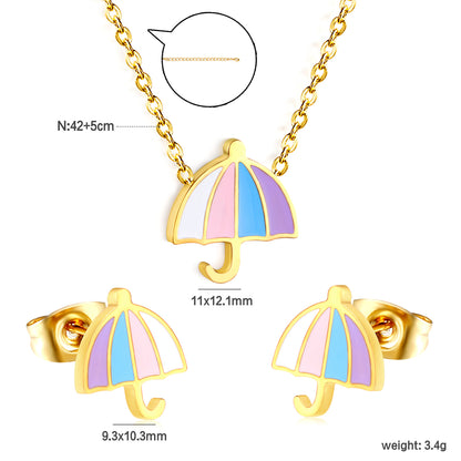 Bulk Rainy Day Charm Set Gold-Tone Stainless Earrings & Necklace (3.4g) | Wholesale Weather-Themed Jewelry
