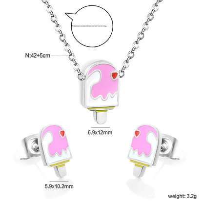 Bulk Summer Ice Cream Set Gold-Tone Stainless Earrings & Pendant (3.2g) | Wholesale Fun Fashion Jewelry