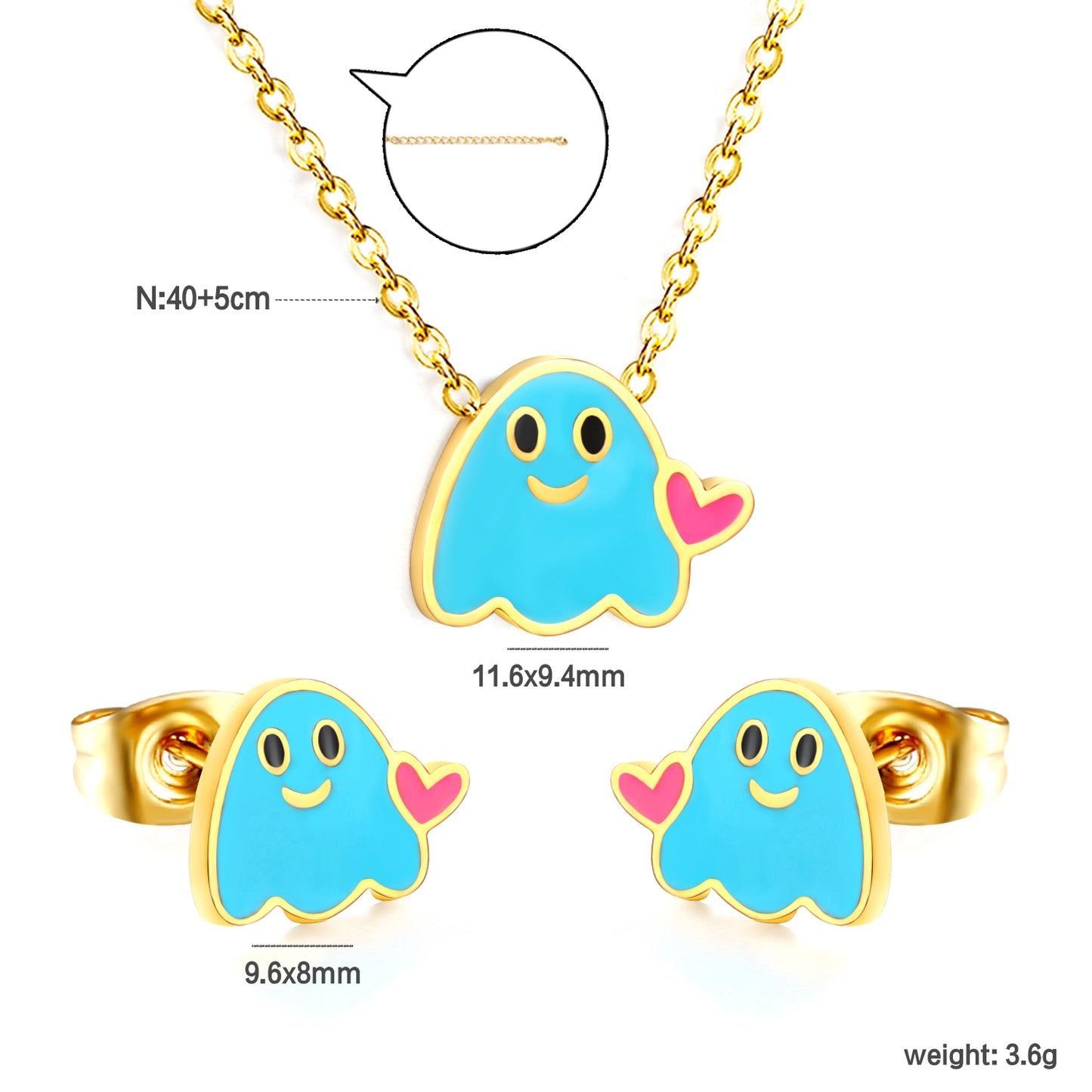 Wholesale Stainless Steel Dripping Oil Lovestruck Imp Set - Enamel Charm Earrings & Pendant Necklace w/ Cross Chain (Bulk Gothic Jewelry)