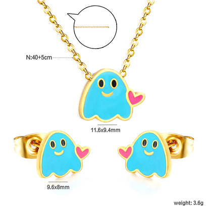 Wholesale Stainless Steel Dripping Oil Lovestruck Imp Set - Enamel Charm Earrings & Pendant Necklace w/ Cross Chain (Bulk Gothic Jewelry)