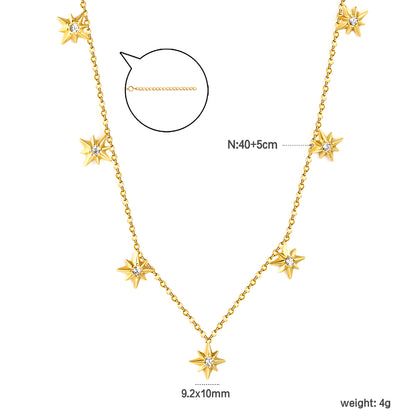 Stainless Steel Gold Eight-Pointed Star Jewelry - 0.3mm Cross Link Chain, 40+5cm Necklace with 6mm Disk