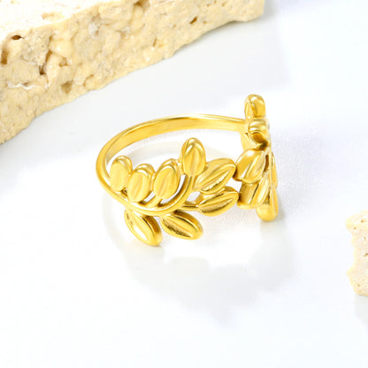 ✨ Wholesale Adjustable Gold Statement Ring - 11.8mm Height Stainless Steel w/ Removable Sizing Beads (Size 8｜2.8g)