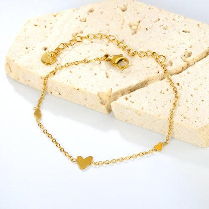 Bulk Asymmetric Heart Charm Bracelet | 316L Gold Stainless Steel w/ 5.8mm Crooked + 3.7mm Hearts (16+5cm) - Wholesale Boho Trend