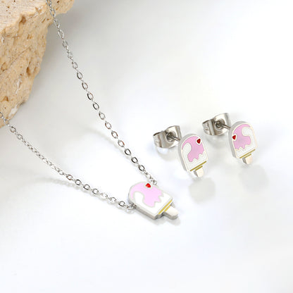 Bulk Summer Ice Cream Set Gold-Tone Stainless Earrings & Pendant (3.2g) | Wholesale Fun Fashion Jewelry