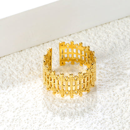 11.8mm Gold Stainless Steel Open Ring - Adjustable (2.8g) - Bulk Wholesale Jewelry (10/50/100pcs) - Hypoallergenic Statement Ring