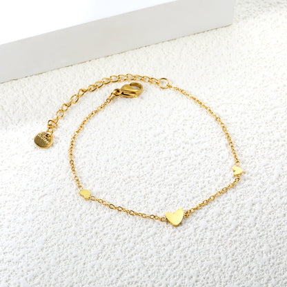 Bulk Asymmetric Heart Charm Bracelet | 316L Gold Stainless Steel w/ 5.8mm Crooked + 3.7mm Hearts (16+5cm) - Wholesale Boho Trend